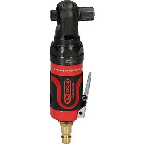 Schwarzer und roter Druckluft-Winkelschrauber, Marke KS Tools. Detailansicht.